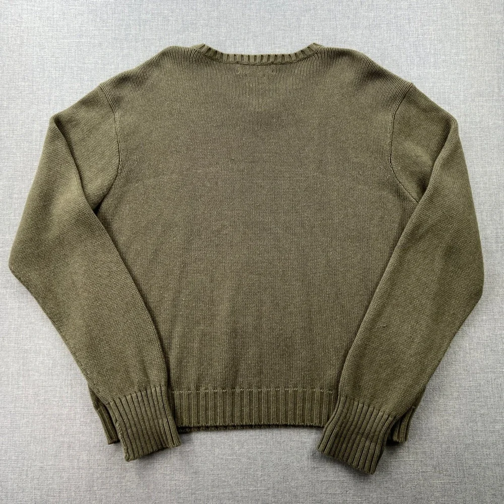 VTG Polo Ralph Lauren V-Neck Sweater Men XXL Olive Green Cotton Knit Ivy Prep